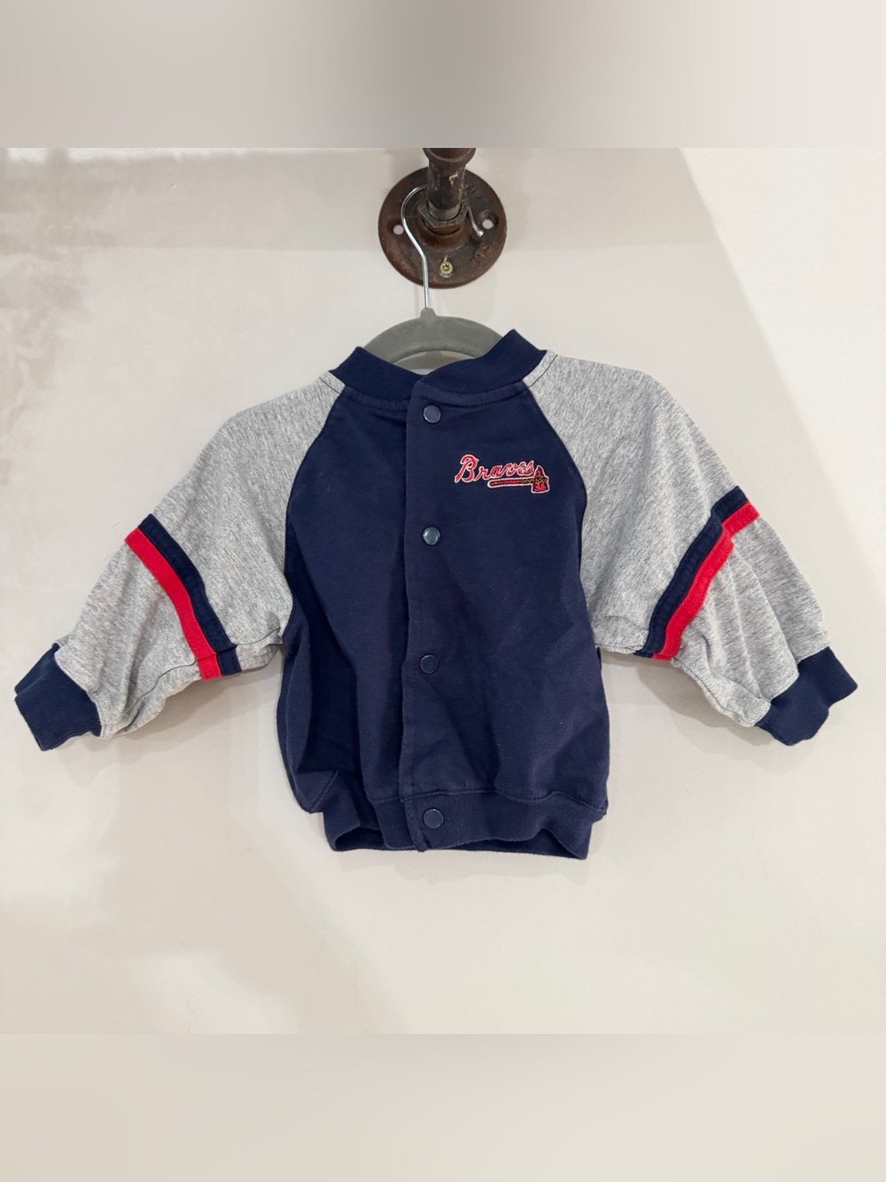 6-9m Vintage Mighty-Mac MLB Atlanta Braves Baby Knit Varsity Bomber Jacket